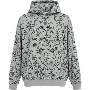 Maya Angelou Gray Black Faces All Over Print Hooded Sweatshirt Womens Large